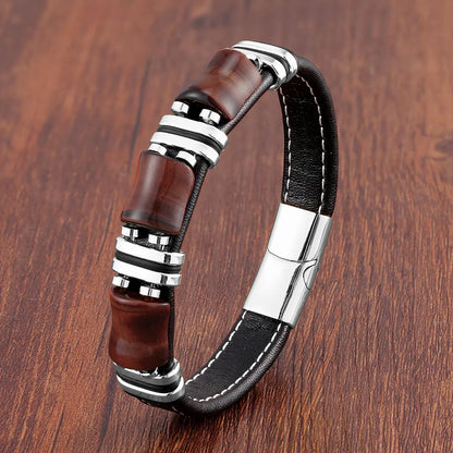 Elegantes Tigerauge Naturstein-Lederarmband – Zeitlose Stärke und Stil